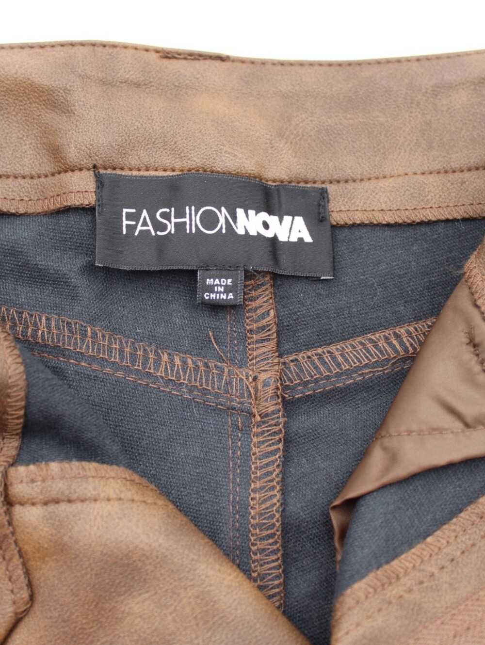 Fashion Nova Brown Faux Leather Cargo Pants Wide Leg Utility Size Small - Picture 7 of 8